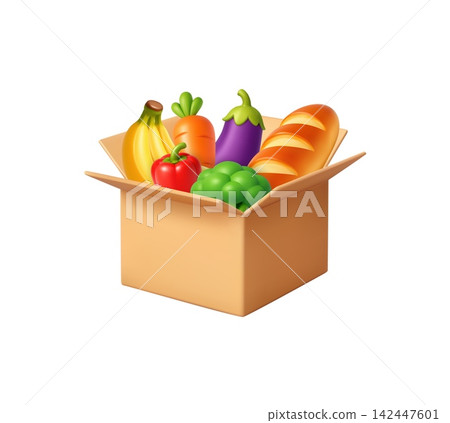 3d Food Donation Box with Groceries 3d Food Donation Box with Groceries 142447601