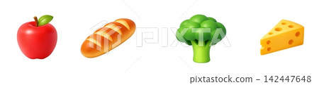 3d Healthy Food Set Apple Bread Broccoli Cheese 3d Healthy Food Set Apple Bread Broccoli Cheese 142447648
