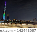 隅田川露台的暖色燈光和美麗的夜景 142448067