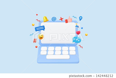 3d Laptop with Social Media Engagement Icons 3d Laptop with Social Media Engagement Icons 142448212