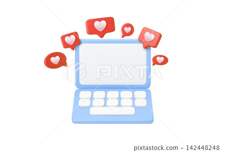 3d Laptop with Social Media Heart Notifications 3d Laptop with Social Media Heart Notifications 142448248