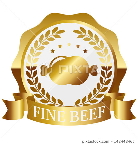 A luxurious beef emblem in white and gold. 142448465