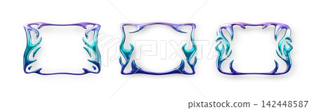 Chrome liquid 3D frame element set with futuristic ornamental curves Chrome liquid 3D frame element set with futuristic ornamental curves 142448587
