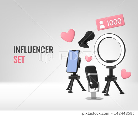 3D microphone influencer element set for social media podcast 3D microphone influencer element set for social media podcast 142448595