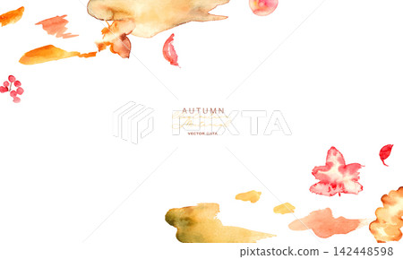 Watercolor autumn leaves and a set of abstract paint materials including rough lines, circles, and squares. Watercolor autumn leaves and a set of abstract paint materials including rough lines, circles, and squares. 142448598