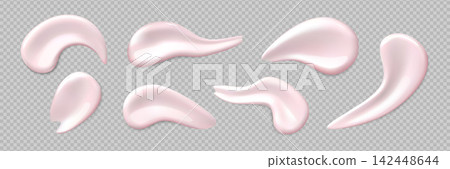 Pink cream swatches realistic 3D vector set, cosmetics cream texture, gel skin and body care beauty product sample Pink cream swatches realistic 3D vector set, cosmetics cream texture, gel skin and body care beauty product sample 142448644