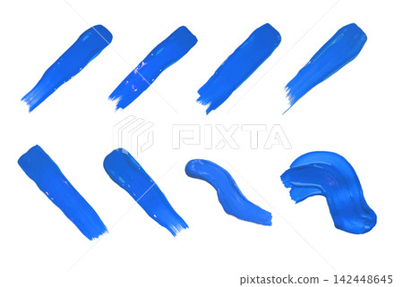 Blue paint brush strokes, realistic diagonally oil acrylic paint stripe, textured dye art creative 3d design vector set Blue paint brush strokes, realistic diagonally oil acrylic paint stripe, textured dye art creative 3d design vector set 142448645