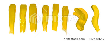 A collection of bright golden artistic brush strokes in various shapes. A collection of bright golden artistic brush strokes in various shapes. 142448647