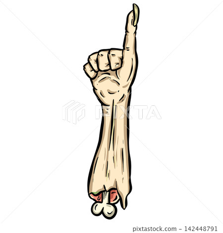 Vector illustration of a creepy severed cartoon zombie undead hand reaching up gesture Vector illustration of a creepy severed cartoon zombie undead hand reaching up gesture 142448791