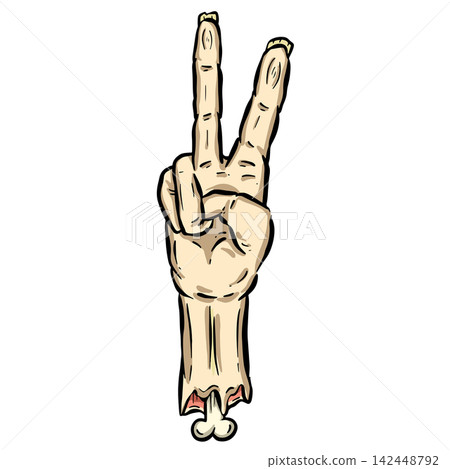 Vector illustration of a creepy severed cartoon zombie undead hand reaching up gesture 142448792