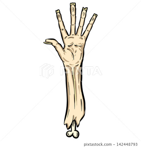 Vector illustration of a creepy severed cartoon zombie undead hand reaching up gesture Vector illustration of a creepy severed cartoon zombie undead hand reaching up gesture 142448793
