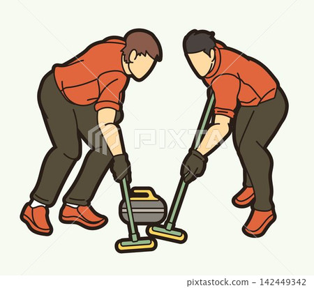 Curling Sport Team Group of Male Players Action Cartoon Graphic Vector 142449342