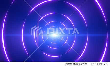 Abstract purple circular neon rings receding into a bright center, forming a sleek futuristic tunnel background. Abstract purple circular neon rings receding into a bright center, forming a sleek futuristic tunnel background. 142449375