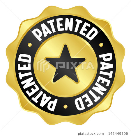 patented golden badge. patented gold seal or medal patented golden badge. patented gold seal or medal 142449506