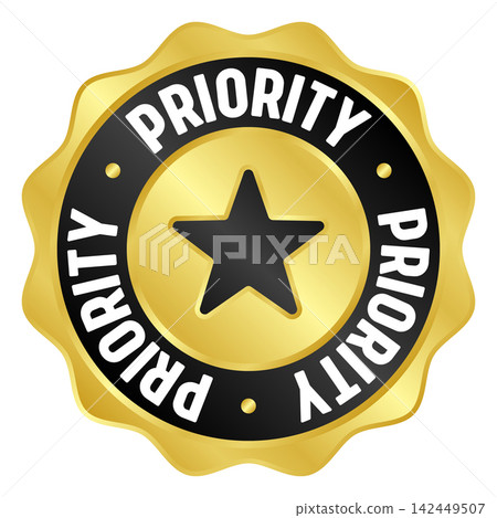 priority golden badge. priority gold seal or medal priority golden badge. priority gold seal or medal 142449507