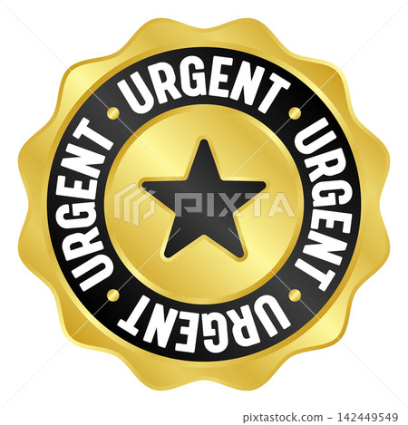 urgent golden badge. urgent gold seal or medal urgent golden badge. urgent gold seal or medal 142449549