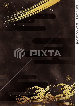 金箔日式圖案和黑色背景 金箔日式圖案和黑色背景 142449893
