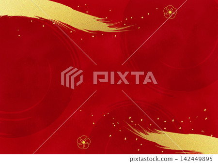 紅底金箔筆畫和日式圖案 紅底金箔筆畫和日式圖案 142449895