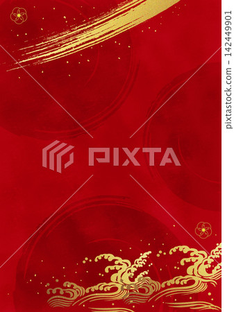 紅底金箔筆畫和日式圖案 紅底金箔筆畫和日式圖案 142449901