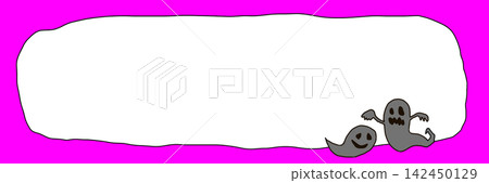 Hand-drawn Halloween ghost banner frame, horizontal format, magenta background, with copy space. Hand-drawn Halloween ghost banner frame, horizontal format, magenta background, with copy space. 142450129