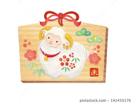 A cute sheep painted in watercolor on a votive tablet. A cute sheep painted in watercolor on a votive tablet. 142450176