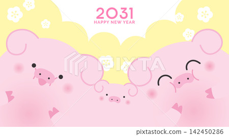 Chinese Zodiac pigs family celebrating Lunar New Year 2031 142450286