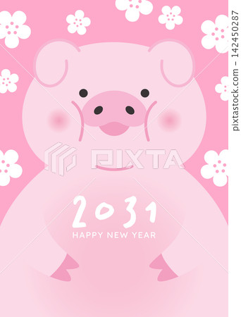 Funny Zodiac Pig mascot on floral background Funny Zodiac Pig mascot on floral background 142450287