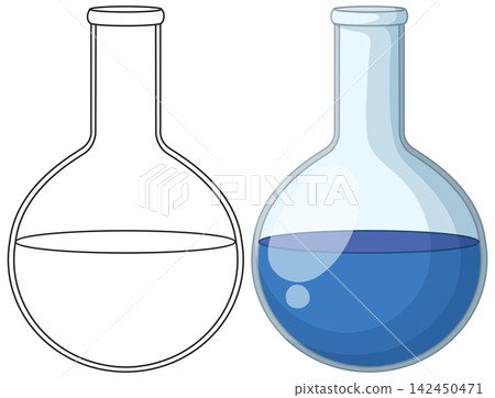 Round Bottom Laboratory Flask Illustration in Outline and Color Round Bottom Laboratory Flask Illustration in Outline and Color 142450471