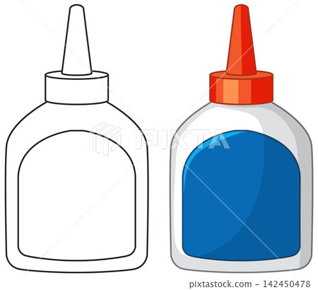 White Glue Bottle Vector Illustration in Color and Line Art 142450478