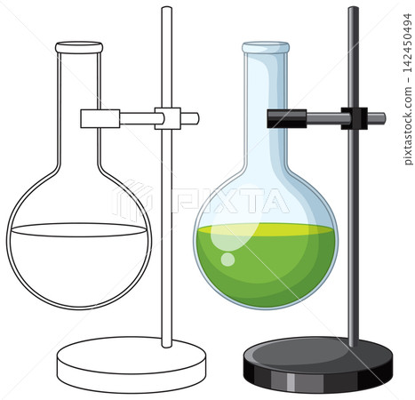 Laboratory Boiling Flask on Retort Stand Vector Illustration Laboratory Boiling Flask on Retort Stand Vector Illustration 142450494