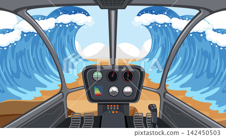 Helicopter Cockpit View of Giant Tsunami Waves Approaching the Shore Helicopter Cockpit View of Giant Tsunami Waves Approaching the Shore 142450503