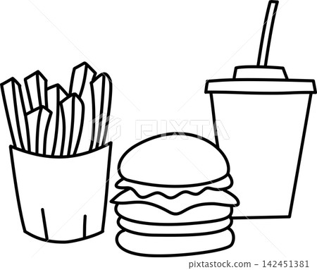 outline fast food meal with burger drink french fries illustration outline fast food meal with burger drink french fries illustration 142451381