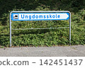 College road sign called ungdomsskole in Danish language 142451437