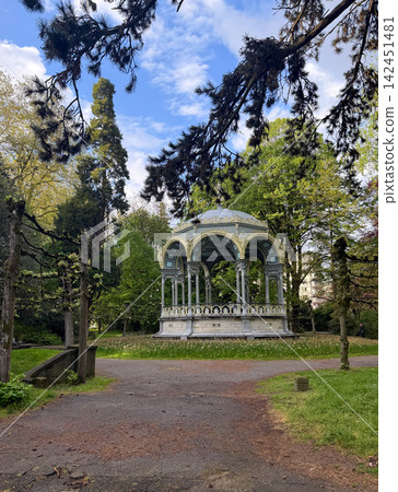 Vintage pavilion in spring garden. Ghent Belgium Vintage pavilion in spring garden. Ghent Belgium 142451481