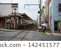Railroad tracks seen from railroad crossings 142451577