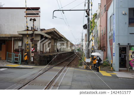 Railroad tracks seen from railroad crossings Railroad tracks seen from railroad crossings 142451577