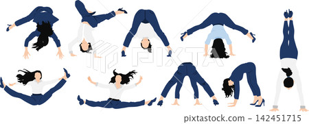 An illustration of a businesswoman trying to maintain balance. An illustration of a businesswoman trying to maintain balance. 142451715