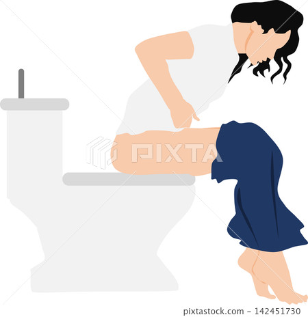 Illustration of a woman with abdominal pain Illustration of a woman with abdominal pain 142451730
