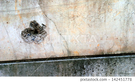 Damaged concrete wall with pitted cracks and a dull texture. Damaged concrete wall with pitted cracks and a dull texture. 142451778