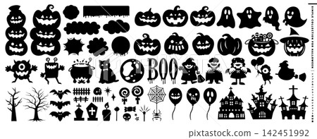 Halloween vector silhouette icon in black - Halloween pumpkin design and illustration material Halloween vector silhouette icon in black - Halloween pumpkin design and illustration material 142451992