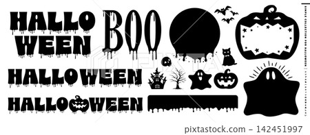 Halloween lettering, frame backgrounds, and icon silhouette set - gooey letters like Halloween and boo Halloween lettering, frame backgrounds, and icon silhouette set - gooey letters like Halloween and boo 142451997