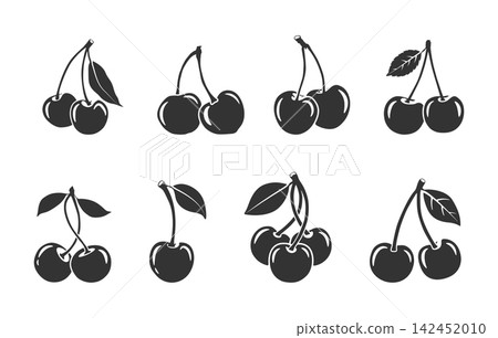 Cherry silhouette set in white background, Cherry svg bundle, Cherry logo, Cherries svg, Cherry clipart, Cherry silhouettes. Cherry silhouette set in white background, Cherry svg bundle, Cherry logo, Cherries svg, Cherry clipart, Cherry silhouettes. 142452010
