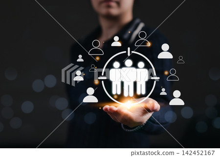 Target Audience Selection and Customer Segmentation Marketing Concept. Woman presenting audience. target audience selection, segmentation, market analysis, lead generation, digital marketing strategy Target Audience Selection and Customer Segmentation Marketing Concept. Woman presenting audience. target audience selection, segmentation, market analysis, lead generation, digital marketing strategy 142452167