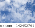 Blue sky filling with scattered white clouds, creating a clear and peaceful summer background 142452791
