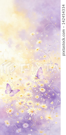 Soft watercolor nature backgrounds collection with flowers sky and dreamy scenic landscapes 142454334