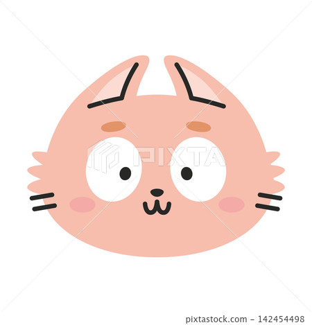 Cute pink cat face with funny expression. Trendy modern vector illustration isolated on white background, hand drawn, flat design Cute pink cat face with funny expression. Trendy modern vector illustration isolated on white background, hand drawn, flat design 142454498