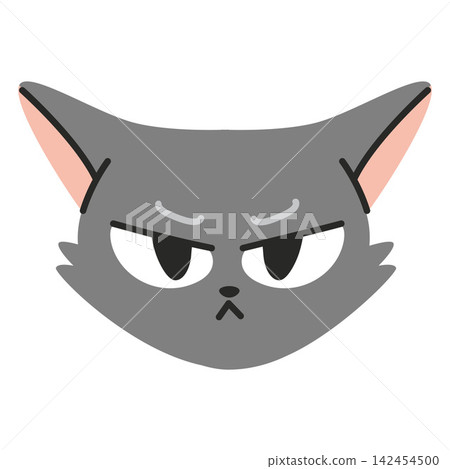 Cartoon cat face icon with angry expression, sharp ears and moody look. Trendy modern vector illustration isolated on white background, hand drawn, flat design Cartoon cat face icon with angry expression, sharp ears and moody look. Trendy modern vector illustration isolated on white background, hand drawn, flat design 142454500