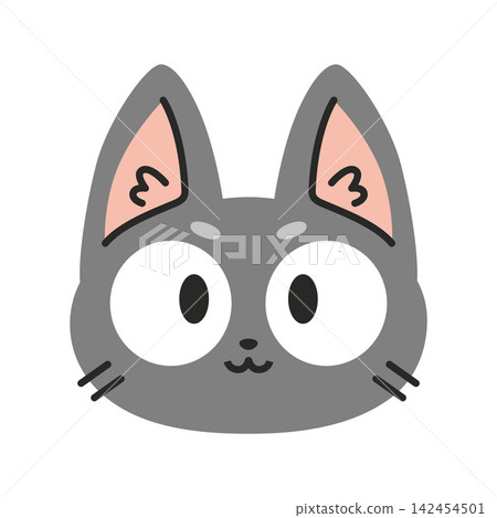 Cute gray cartoon cat face icon with big eyes and friendly expression. Trendy modern vector illustration isolated on white background, hand drawn, flat design Cute gray cartoon cat face icon with big eyes and friendly expression. Trendy modern vector illustration isolated on white background, hand drawn, flat design 142454501