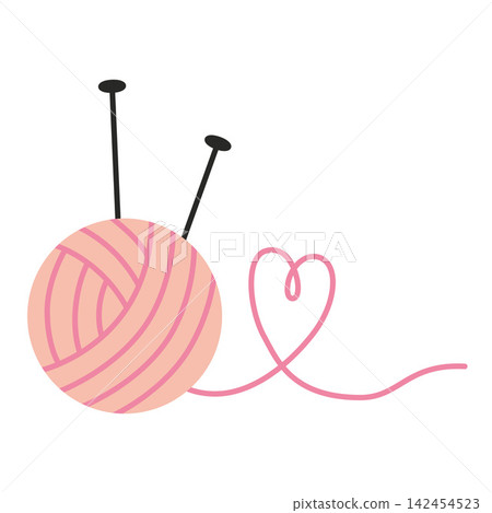 Yarn ball with knitting needles ahd heart. Trendy modern vector illustration isolated on white background, hand drawn, flat design Yarn ball with knitting needles ahd heart. Trendy modern vector illustration isolated on white background, hand drawn, flat design 142454523