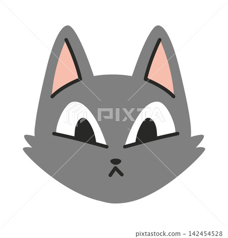 Gray cat face icon with angry expression and frowning eyes. Trendy modern vector illustration isolated on white background, hand drawn, flat design Gray cat face icon with angry expression and frowning eyes. Trendy modern vector illustration isolated on white background, hand drawn, flat design 142454528